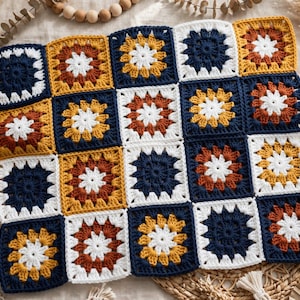 Crochet Blanket Pattern | Granny Square Blanket | Patchwork Blanket Pattern | Sunburst Granny Blanket | Fall Boho Blanket PDF