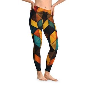 Geometric Leggings: Abstract Tribal Design, Warm Earth Tones