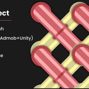 May include: An illustration for a game called Pipe Connect. The image features a grid of interlocking pipes in red and yellow against a black background. Text on the left side lists features like "Ready to publish" and "Integrate Ads."