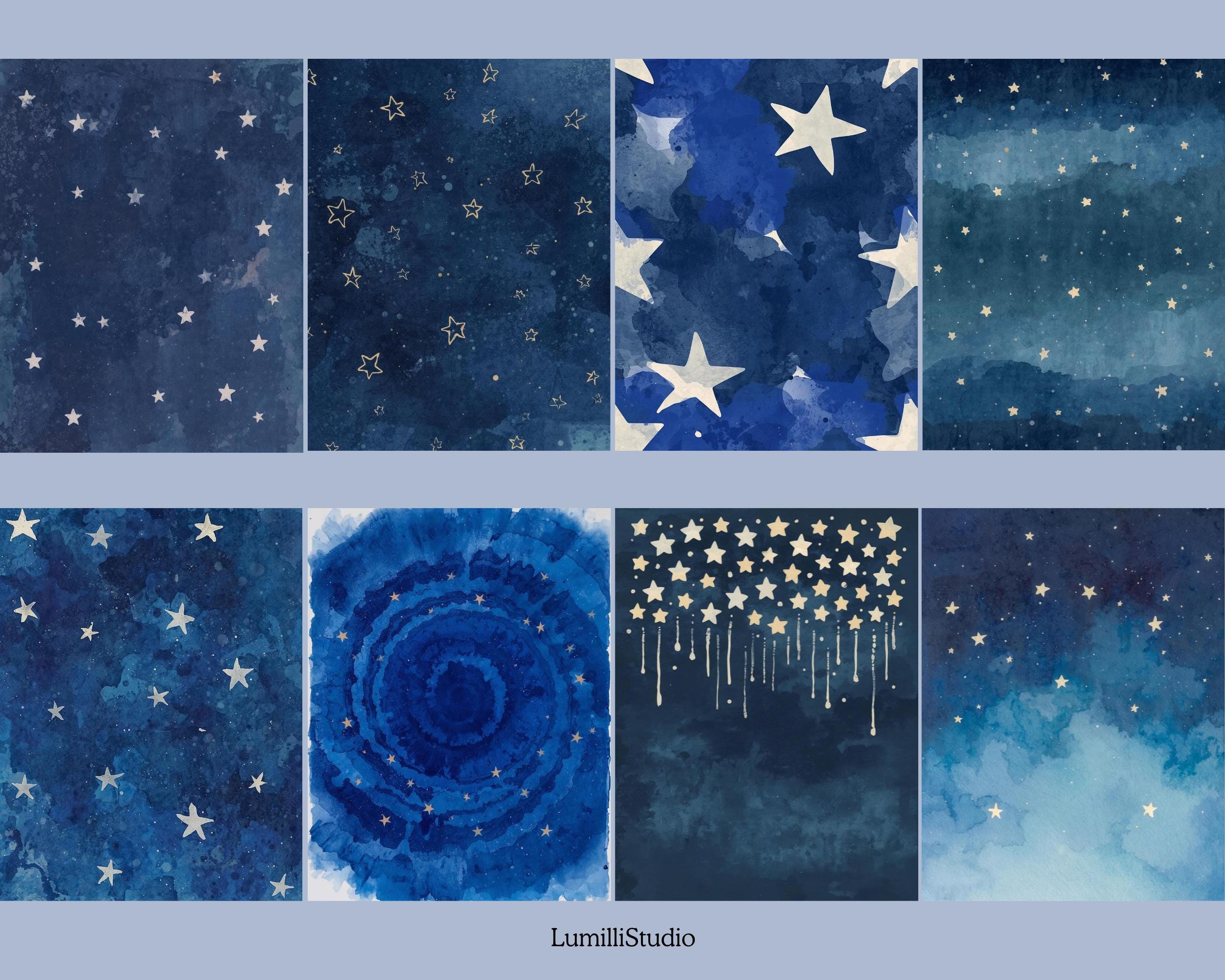 Watercolor Starry Night Printable Pages, Celestial Junk Journal Papers ...