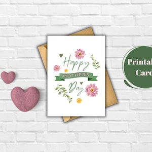 Tarjeta imprimible del Día de la Madre, diseño floral, descarga instantánea