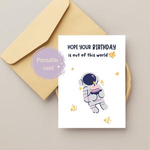 Außerirdische Geburtstagskarte, Süßer Astronaut, druckbar, 5x7 & A6