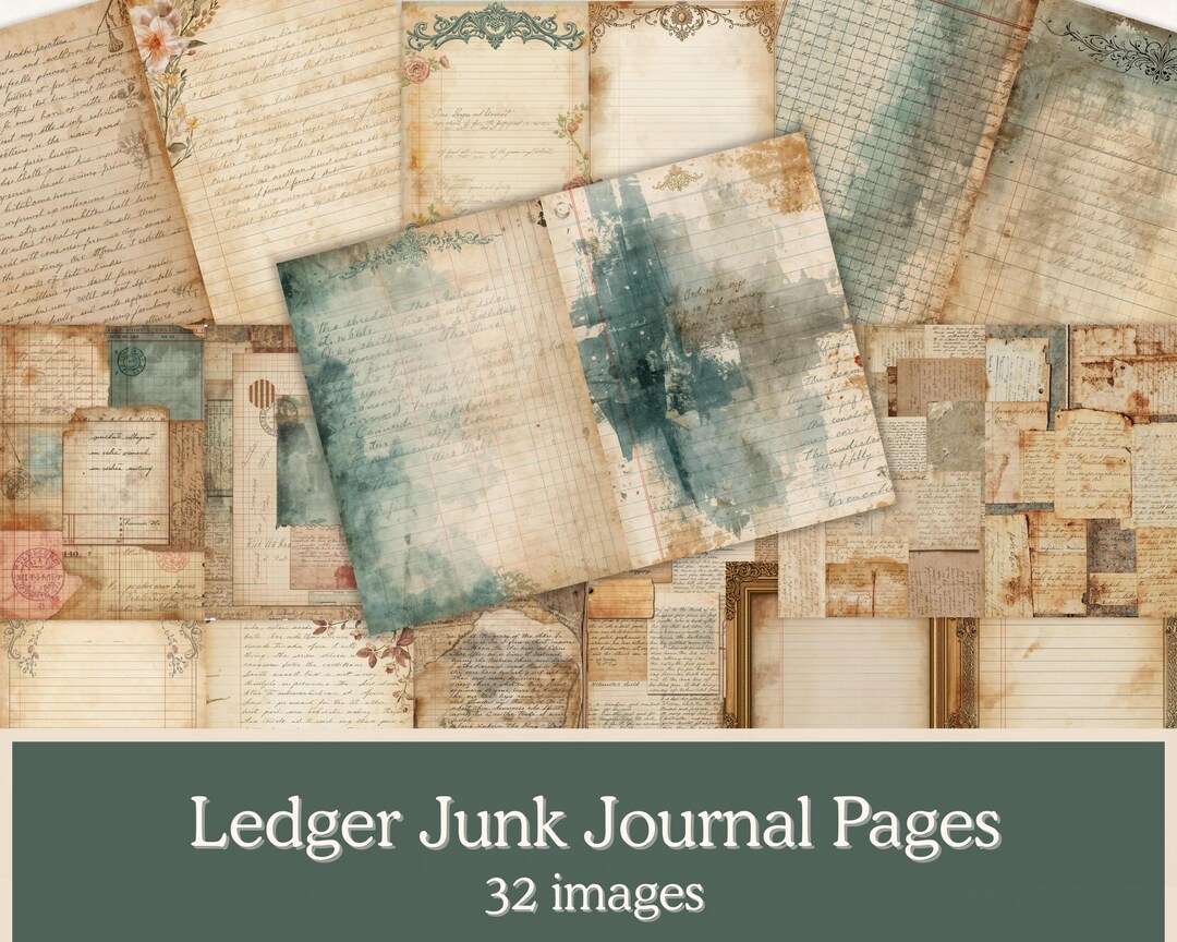 Vintage Ledger Junk Journal Pages, Archival Ephemera Collage, Antique ...