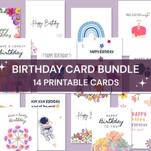 Printable Birthday Card Bundle | Mixed Styles Set of 14 | 5x7" PDF