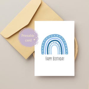 Printable Rainbow Birthday Card, Blue Rainbow, Instant Download