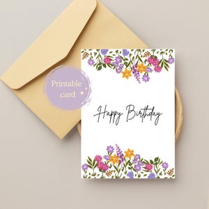 Botanical Birthday Card, Printable Happy Birthday Card, 5x7 and A6