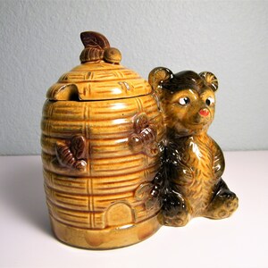 Armbee 1950s 1960s Honey Black Bear Bee Beehive Retro Jar Antique 50s 60s Mid Century Kitchen Decoration Decor Smoky Japan Anthropomorphic
