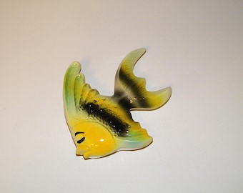 Vintage Yellow Black 1950s 1960s Gold Fish Wall Plaque Pocket 50s Mermaid Bathroom Bath Decor Antique Norcrest Lefton Bradley Ceramicraft