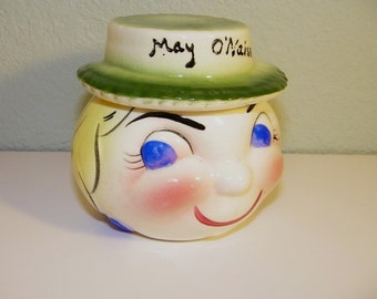 Vintage 1950s 1960s May O'Naise Jar Antique Old 60s Mid Century Kitchen Decoration Decor Japan Retro Kitsch Anthropomorphic Mayo Mayonnaise