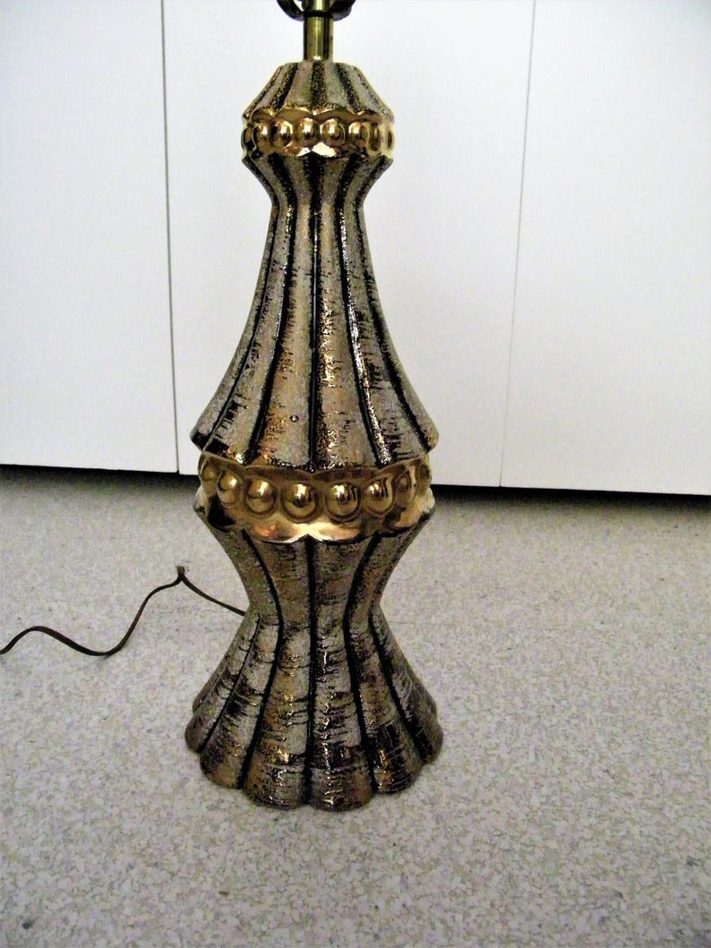 MID CENTURY Retro Atomic Modern 1950s Table Lamp Light Original Kitschy 50s UFO Lamp Mad Men Kitsch 1960s 60s Black Gold Vintage Ceramic