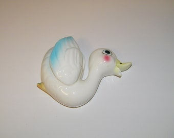 Vintage Enesco Ceramic Retro 1950s 1960s Baby Swan Duck Wall Plaque 50s 60s Mermaid Fish Bathroom Bath Decor Antique Lefton Norcrest Kitsch