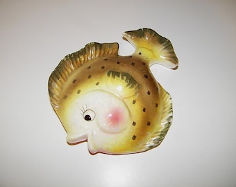Vintage Bradley Gold Retro 1950s 1960s Fish Wall Plaque Pocket 50s 60s Mermaid Bathroom Bath Decor Antique Norcrest Lefton Ceramicraft