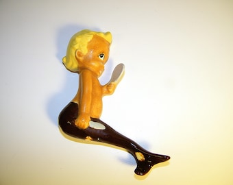 Vintage 1950s 1960s Old Pottery Ceramic Mermaid Wall Plaque Retro 50s 60s Fish Bathroom Bath Antique Pin Up Decor Mermaids Lefton Norcrest