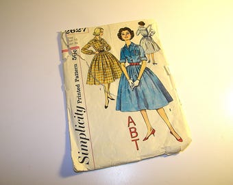 Vintage Simplicity Sewing Pattern #2627 Fancy Shirtwaist Day Dress Mod Retro Fashion 1950s 1960s 50s 60s Vogue McCalls Butterick Patterns