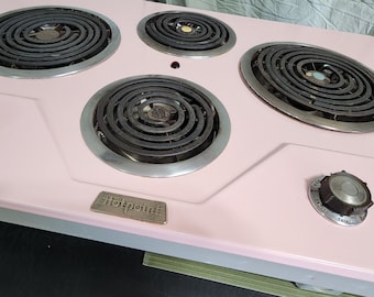 Vintage PINK Hotpoint Cook Top Cooktop Stove Range 50s 1950s 60s 1960s Retro Kitchen Appliance GE General Electric Wall Oven Mid Century