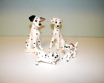 Vintage Set of 4 50s 60s Ceramic Hand Painted 101 Dalmatian's Walt Disney Productions Figurine 1950s 1960s Disneyland Decor Japan Dalmatian