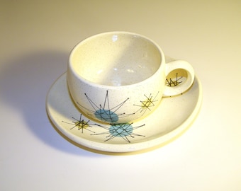 Franciscan Starburst Coffee Tea Cup Saucer 1950s 1960s Mid Century 50s 60s Decor Atomic Star Burst Mid Mod Dinnerware Cups Saucers