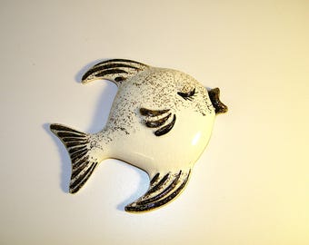 Vintage Lefton 1950s 1960s Old Pottery Ceramic Fish Wall Plaque Retro 50s 60s Mermaid Bathroom Bath Decor Mermaids Norcrest  Anthropomorphic