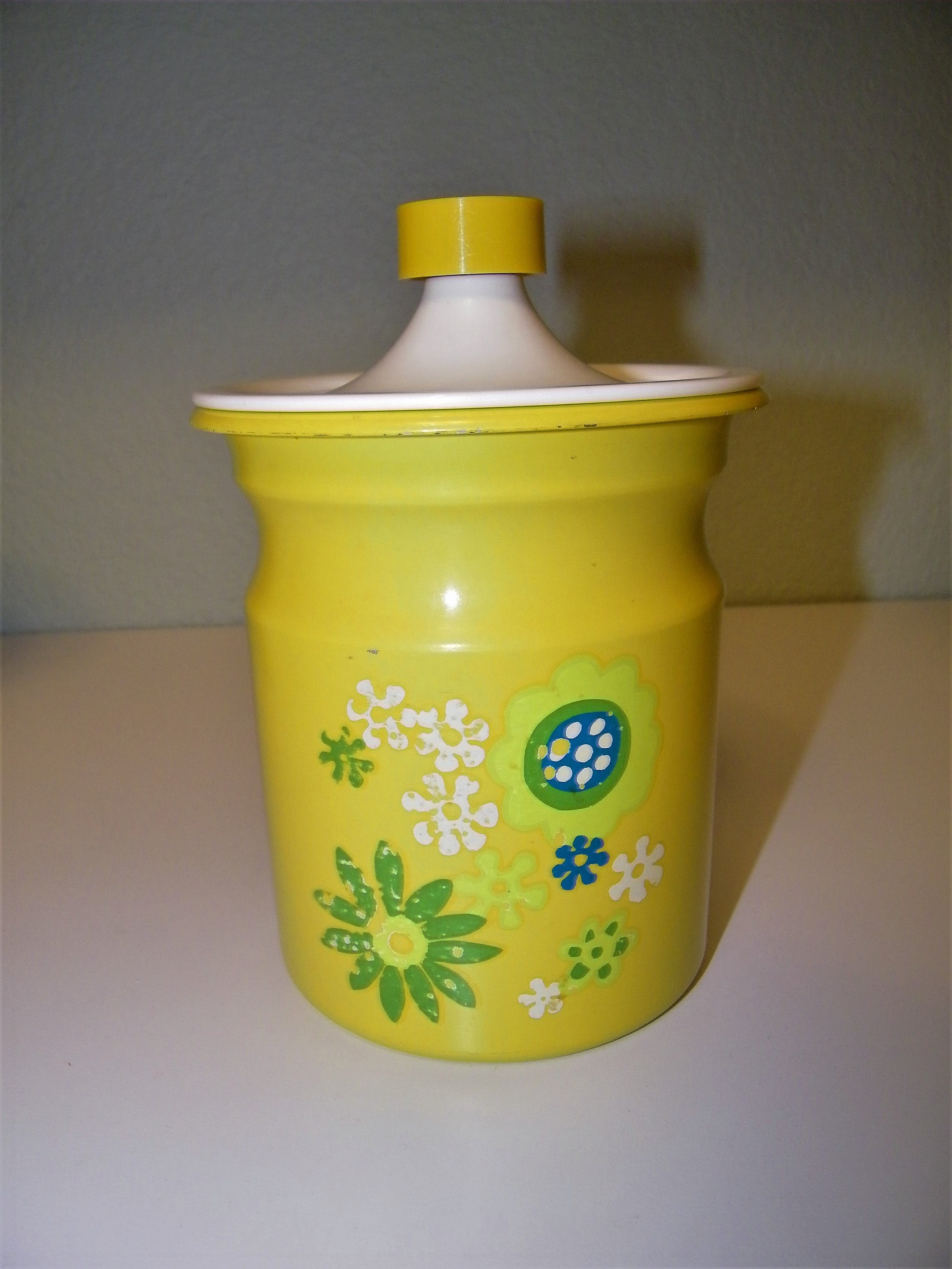 1960年代 米国 KROMEX社ミッドセンチュリー イエローキャニスターセット Kromex Mid Century Vintage Modern 60s 70s Yellow Kitchen Canisters