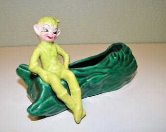 Vintage 50s 60s Hand Painted Gilner Elf Fairy Pixie Planter Figurine 1950s 1960s Christmas Decor California Pottery Tinkerbell Tinker Bell