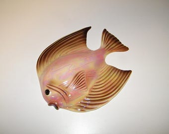Vintage Rare Pink Freeman McFarlin 1950s 1960s Old Pottery Ceramic Fish Wall Plaque Retro 50s Mermaid Bathroom Bath Decor Mermaids Norcrest
