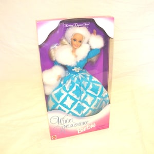 Vintage NRFB Mint NOS Winter Renaissance Barbie Evening Elegance Series Holiday Christmas Barbies 90s 1990s Doll Collectible Edition Dolls