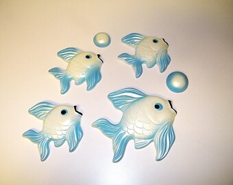 Vintage Miller Studio Aqua Blue Chalkware Fish Retro Wall Plaque Fish 60s 70s Mermaid Plaques Bathroom Bath Decor Norcrest Lefton Chalk Pink