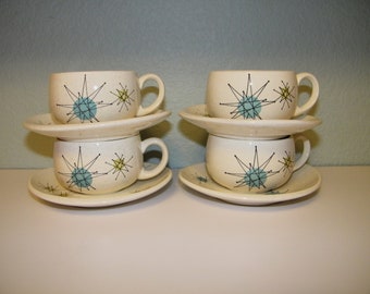 Near Mint Franciscan Starburst Coffee Tea Cups Saucers 1950s 1960s Mid Century 50s Decor Atomic Star Burst Mod Dinnerware Cup Mrs Maisel Mug