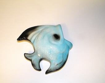 Vintage Ceramicraft Retro 1950s 1960s Large Aqua Blue Fish Wall Plaque Pocket 50s 60s Mermaid Bathroom Bath Decor Antique Norcrest Lefton