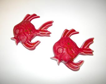 Vintage Ceramic Retro Red Angel Fish 1960s 1970s Wall Plaque 60s 70s Mermaid Bathroom Bath Decor Fish Lefton Norcrest Enesco Angelfish Gold