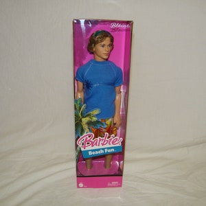  Barbie The Movie Ken Doll Wearing Pastel Pink and Green Striped  Beach Matching Set with Surfboard and White Sneakers : Toys & Games