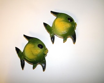 Vintage Ceramic Retro 1960s Fish Wall Pocket Plaque 70s 60s Mermaid Bathroom Bath Decor Norcrest Lefton Mermaids Avocado Green Harvest Gold