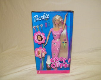 Vintage NRFB Mint NOS Special Edition Cool Clips Barbie Doll Barbies 90s 1990s Collectible Toy Dolls Fashion Color Change Hair Extension