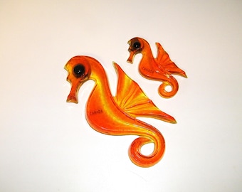 Vintage Orange Yellow Ombre Lucite Retro Wall Plaque Seahorse Sea Horse 60s Mermaid Bathroom Bath Decor Seahorses Plaques Canada Souvenir
