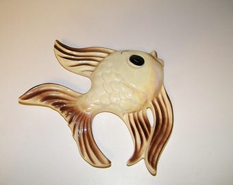Vintage 1950s 1960s Old Pottery Ceramic Fish Wall Plaque Retro 50s 60s Mermaid Bathroom Bath Decor Mermaids Norcrest Lefton Josef Originals