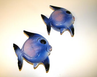 Vintage Ceramic Retro 1950s 1960s Fish Wall Pocket Plaque 50s 60s Mermaid Bathroom Bath Decor Pink Aqua Blue Norcrest Lefton Mermaids