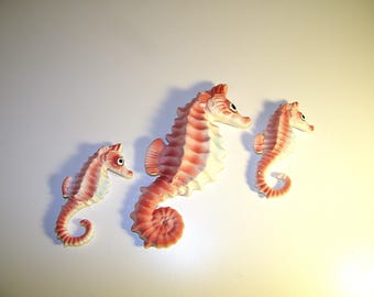 Vintage RARE Pink Aqua Blue Bradley Seahorse 1950s Mermaid Wall Plaque Retro 50s 60s Bathroom Bath Antique Decor Mermaids Sea Horse Norcrest