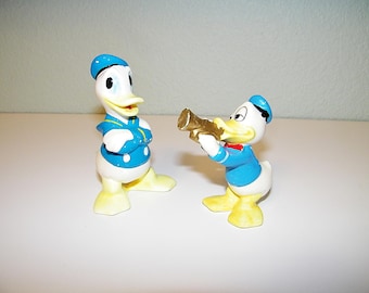 Vintage Set of 2 50s 60s Ceramic Hand Painted Donald Duck Walt Disney Productions Figurine 1950s 1960s Disneyland Decor Japan Trumpet Music