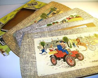 Vintage 1950s 1960s Kently De Luxe Buffet Serving Trays Antique Old Automobiles 50s 60s Mid Century Car Decoration Decor Tray Auto Packard