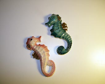 Vintage Pink Aqua Blue Bradley Seahorse 1950s Mermaid Wall Plaque Retro 50s 60s Bathroom Bath Antique Decor Mermaids Sea Horse Norcrest