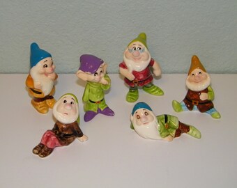 50s 60s Ceramic Hand Painted Seven Dwarfs Walt Disney Productions Figurine Disneyland Japan Snow White Dopey Happy Sneezy Bashful Doc Sleepy