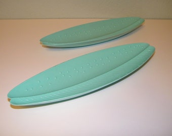 Vintage 1950s 1960s Plastic Space Magic Aqua Turquoise Blue Serving Trays Dish Dishes 50s 60s Mid Century Atomic Decoration Decor Tray Age