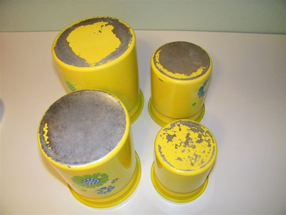 Kromex Mid Century Vintage Modern 60s 70s Yellow Kitchen Canisters