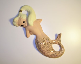 Vintage Antique Freeman McFarlin Mermaid Pin Up California Pottery Ceramic Retro 1950s 1960s Wall Plaque 50s 60s Fish Bathroom Bath Decor