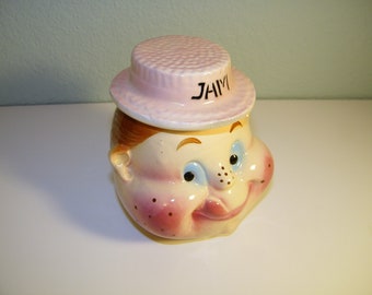 Vintage 1950s 1960s Jam Jelly Jar Antique Old 50s 60s Mid Century Kitchen Decoration Decor Japan Retro Kitsch Anthropomorphic Napco DeForest