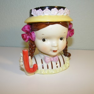 Vintage Umbrella Girl 1950s 1960s Head Vase Headvase Ceramic Retro 50s 60s Antique Cutie Pie Miss Dainty Japan Retro Decor Decoration Napco