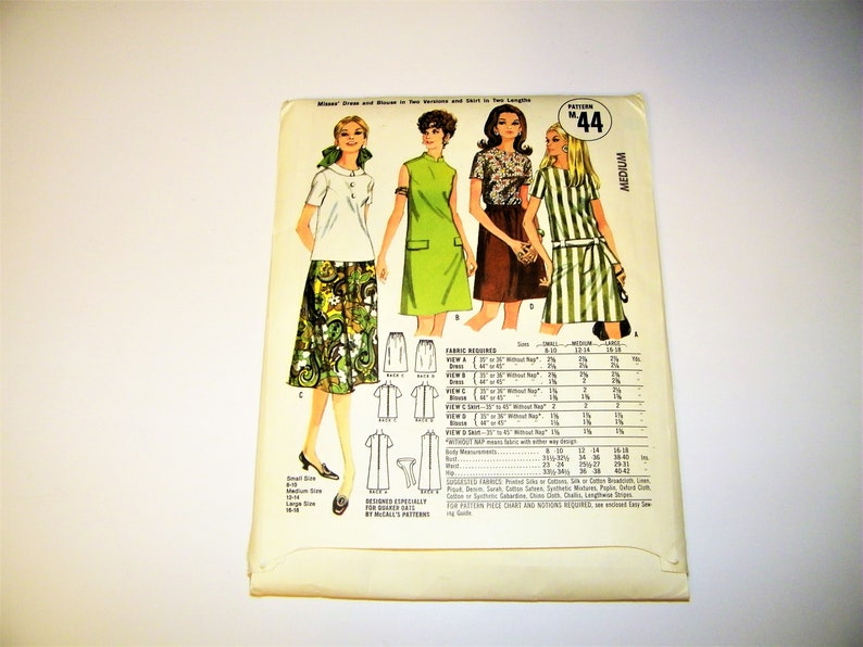 Vintage Sewing Patterns Pattern Vogue Simplicity McCalls Mod Flower Power Circle Skirt Blouse Retro Fashion 1940s 1950s 1960s 40s 50s 60s McCall's #44