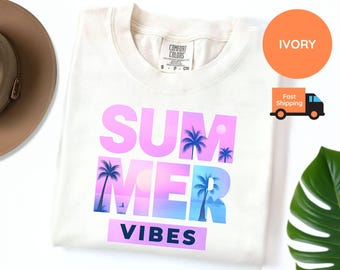 Summer Vibes Comfort Colors T-Shirt, Retro Palm Tree Graphic