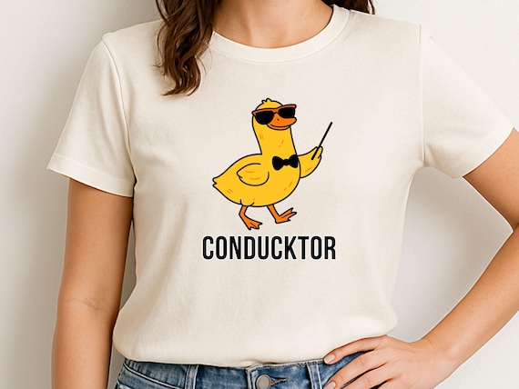 Conducktor Pun Shirt for Music Lovers, Funny Duck Graphic Tee with Baton, Cute Band Geek Gift, Orchestra Humor Shirt, Music Teacher Tee