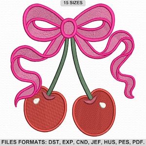Diseño de bordado de lazo de cerezas, lazo de cerezas, diseño de bordado de lazo de cerezas, 15 tamaños, descarga instantánea